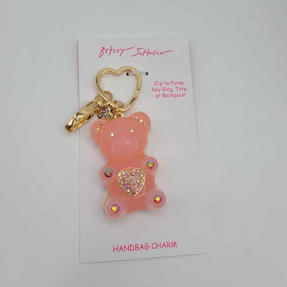 Betsey Johnson Pink Bear Key Ring Handbag Charm NWT!  NEW! - Picture 2 of 8